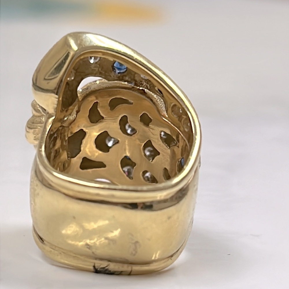 18k Gold Panther Ring with F VS diamonds sapphire and ruby - Picture 5 of 13